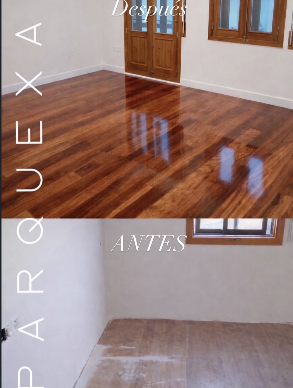 Suelo de madera antes y después del acuchillado y barnizado