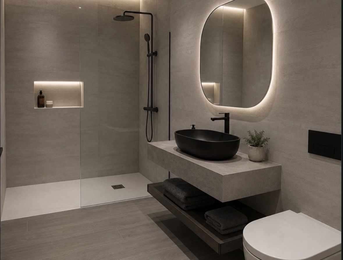 Baño reformado con acabado moderno por PARQUEXA
